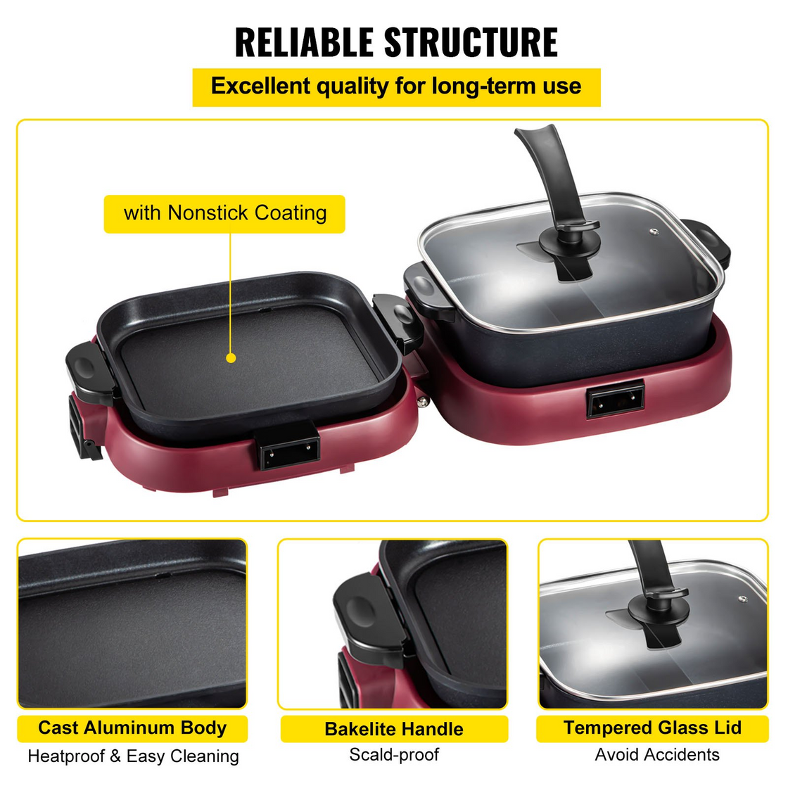 VEVOR 2 in 1 Electric BBQ Pan Grill Hot Pot - Foldable Design, Dual Temperature Control, High-Efficient Heating - 2100W