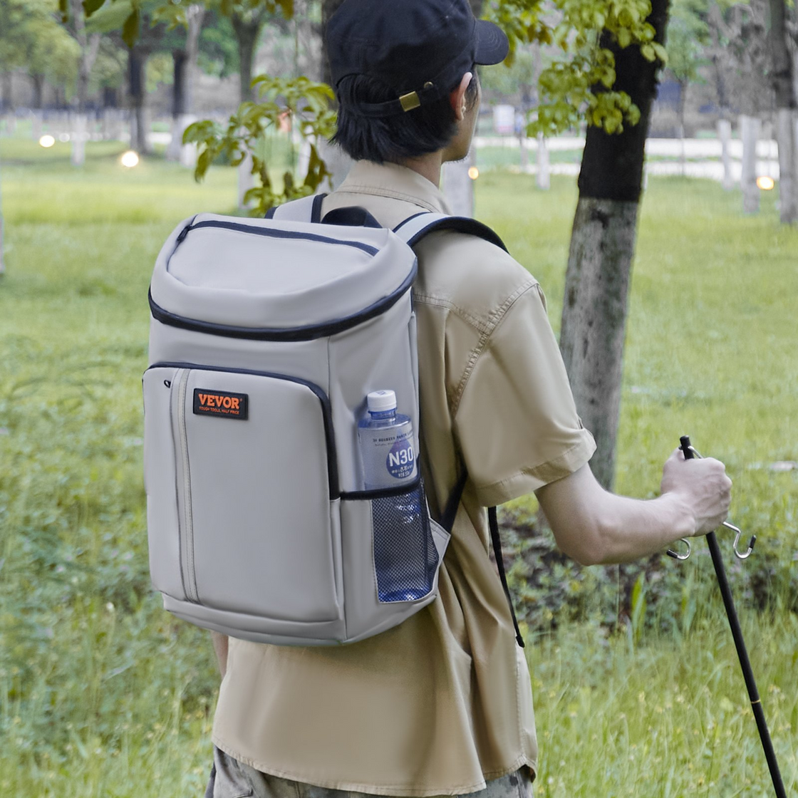 VEVOR Cooler Backpack, 28 Cans Leakproof Backpack Cooler - Waterproof, Insulated, Lightweight Beach Cooler Bag for Hiking, Camping, BBQ - Grey