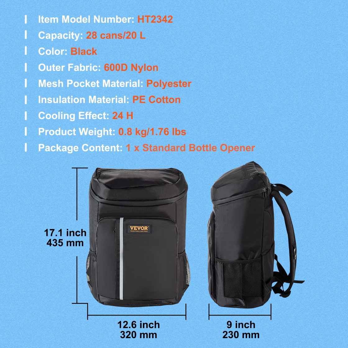 VEVOR Cooler Backpack - Leakproof, Waterproof, and Insulated for Hiking, Camping, BBQ, and More