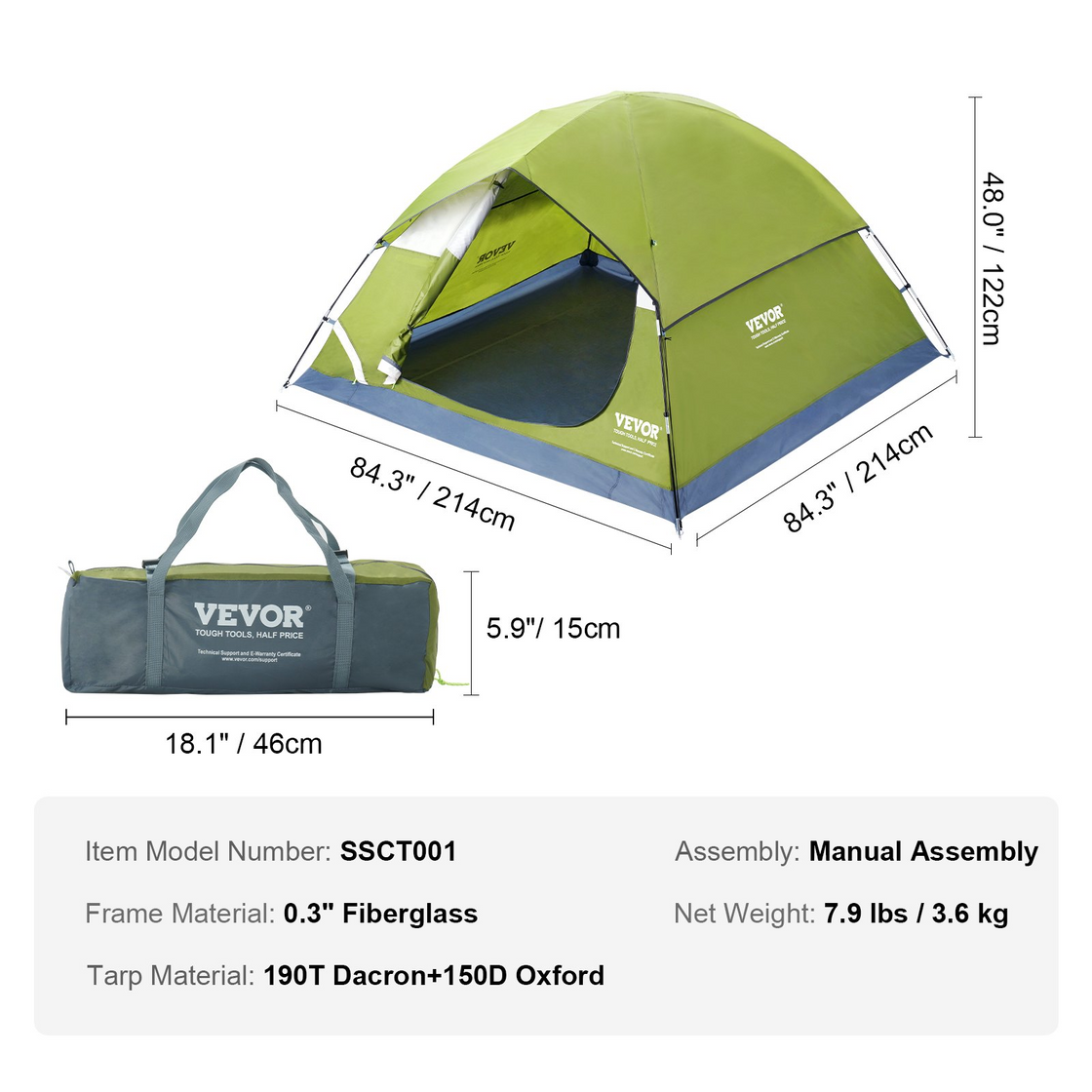 VEVOR Camping Tent - Waterproof Lightweight Backpacking Tent, Easy Setup, with Door and Window
