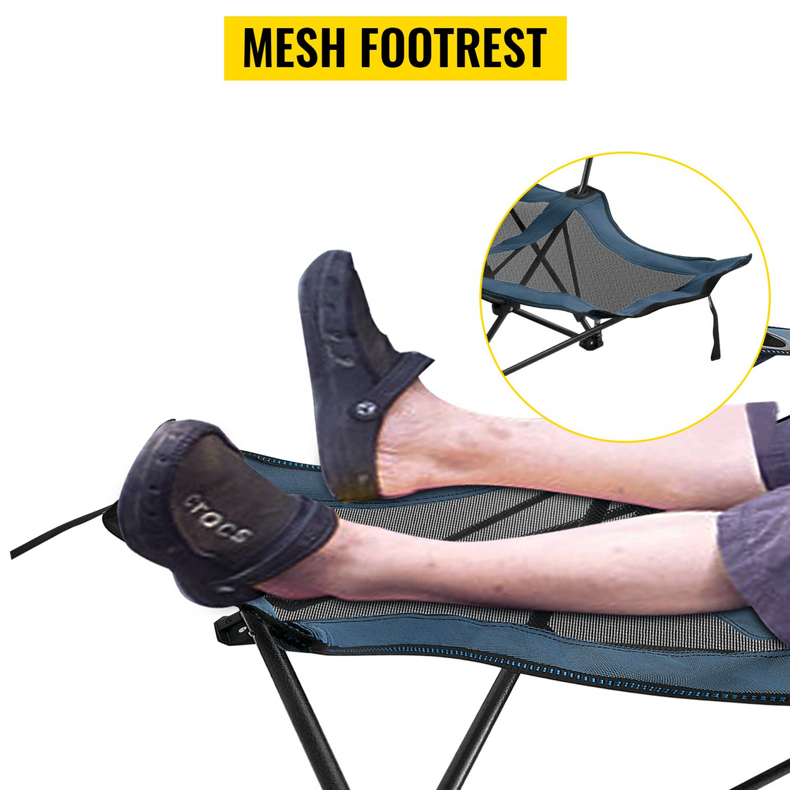 VEVOR Folding Camp Chair with Footrest Mesh, Portable Lounge Chair - Blue