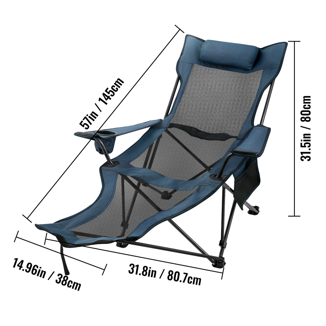 VEVOR Folding Camp Chair with Footrest Mesh, Portable Lounge Chair - Blue