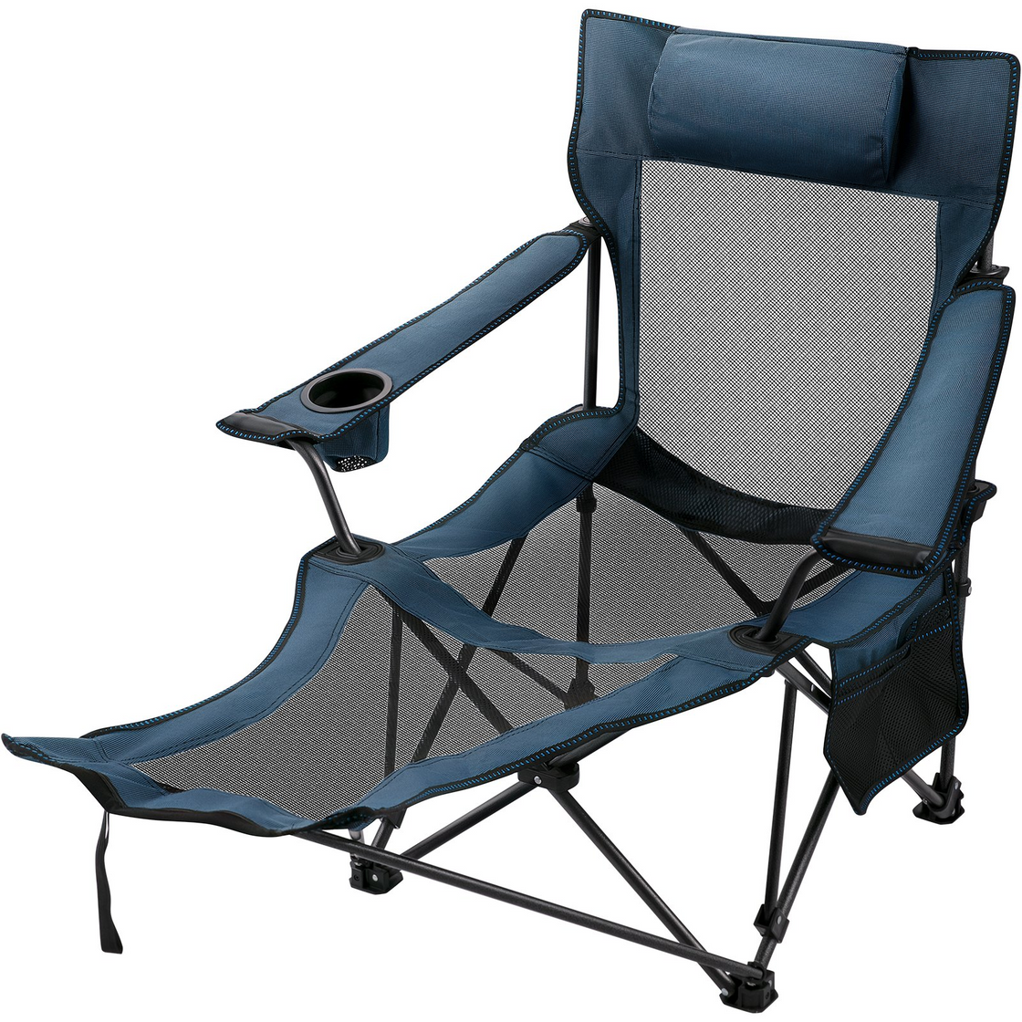 VEVOR Folding Camp Chair with Footrest Mesh, Portable Lounge Chair - Blue