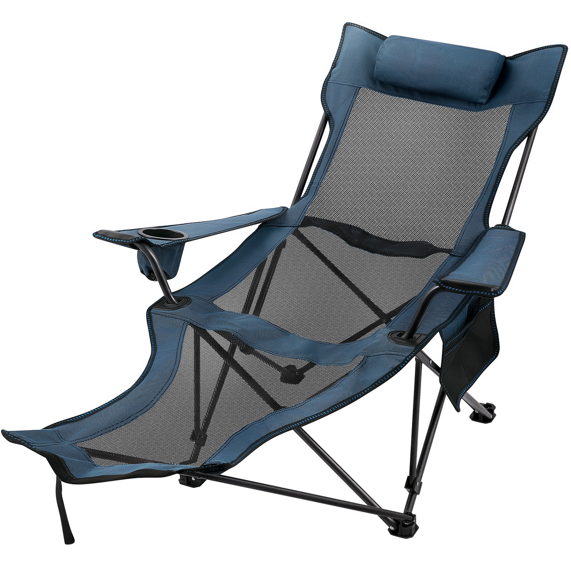 VEVOR Folding Camp Chair with Footrest Mesh, Portable Lounge Chair - Blue