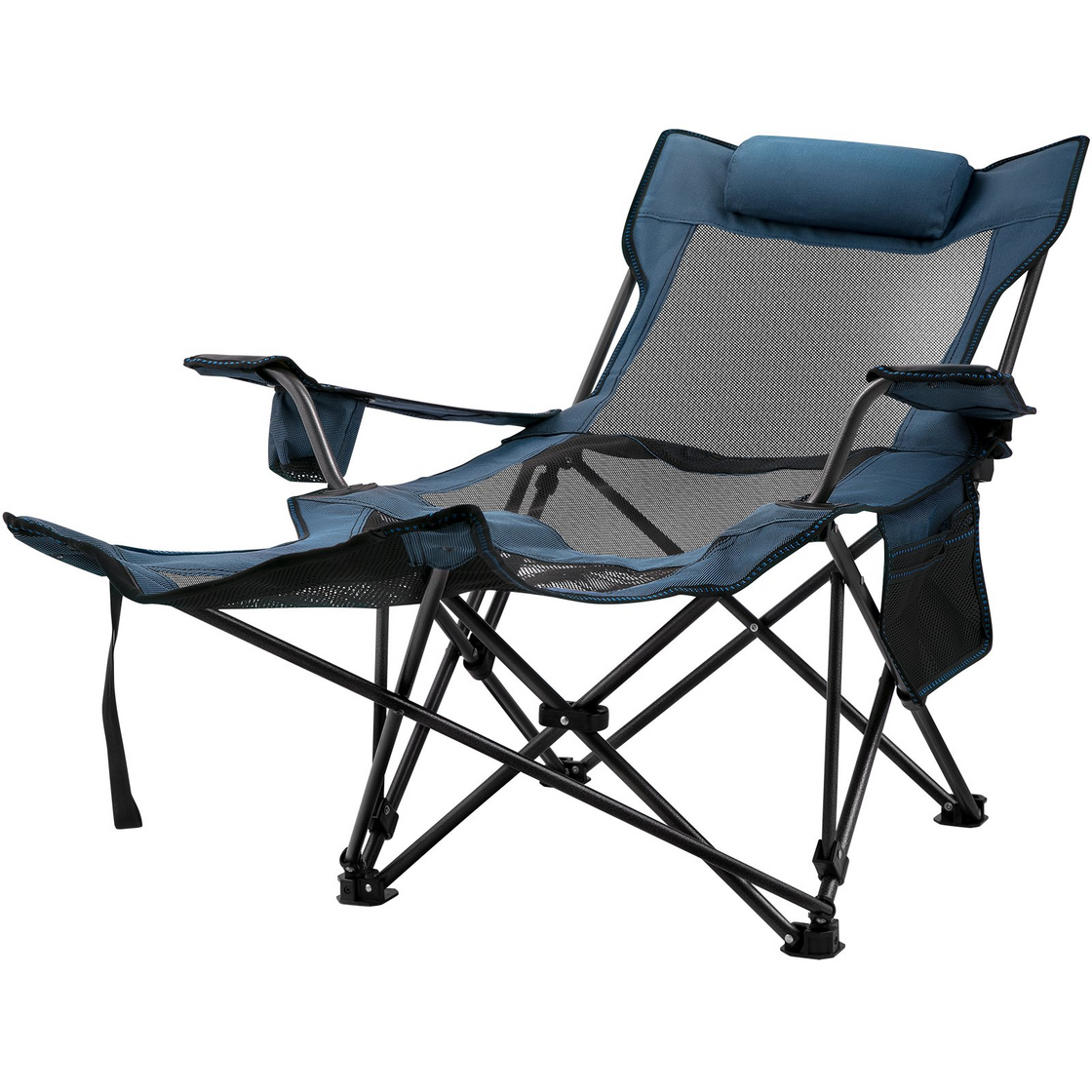 VEVOR Folding Camp Chair with Footrest Mesh, Portable Lounge Chair - Blue