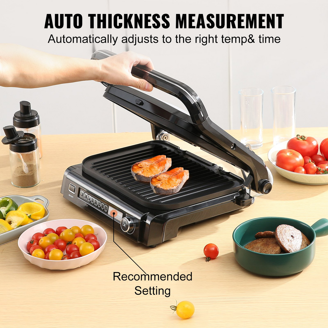 VEVOR 7 IN 1 Commercial Electric Griddle - 14.4" 1800W Indoor Countertop Grill