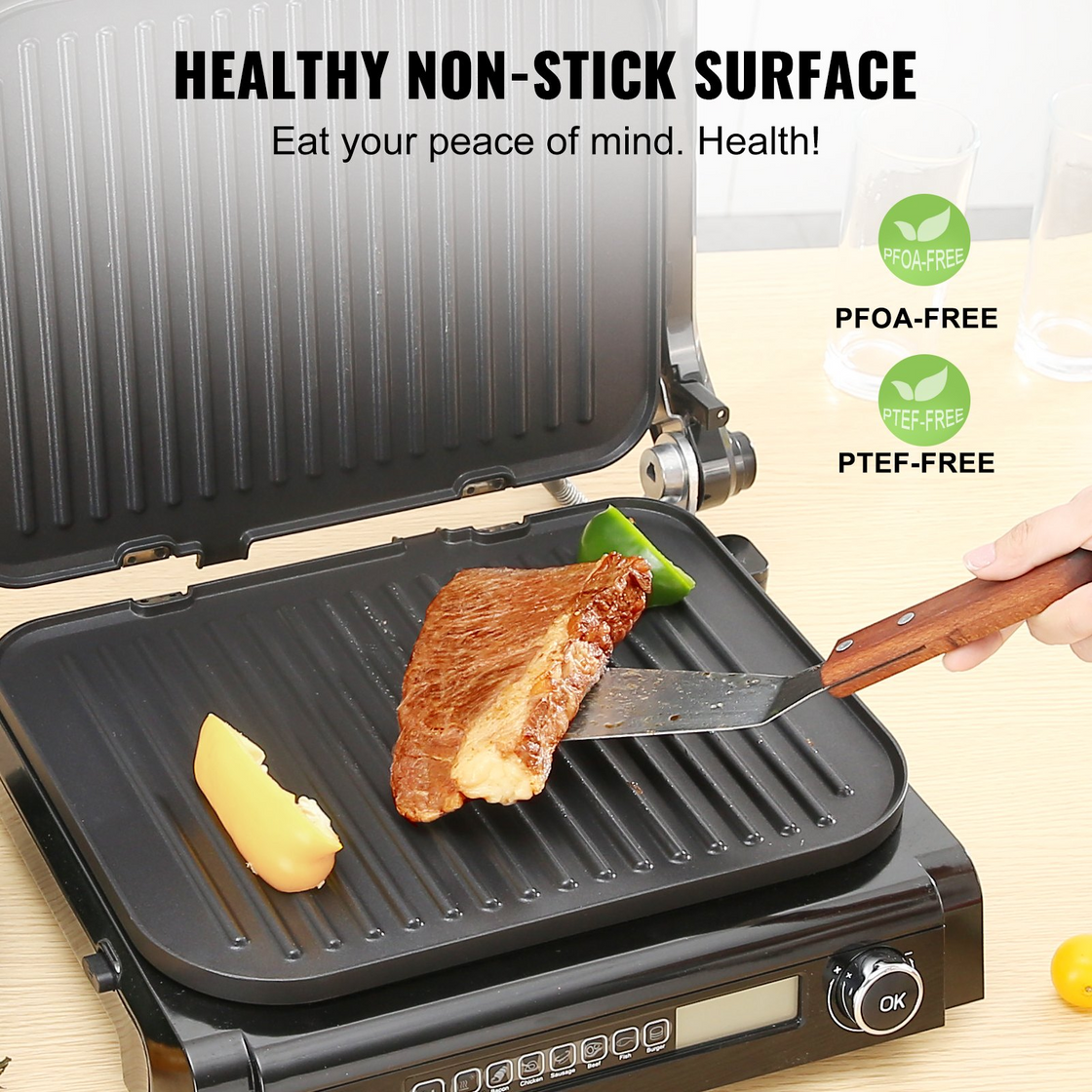 VEVOR 7 IN 1 Commercial Electric Griddle - 14.4" 1800W Indoor Countertop Grill