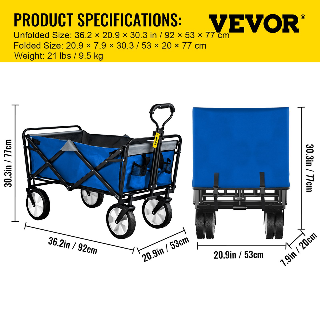 VEVOR Wagon Cart, Collapsible Folding Cart with 176lbs Load - Portable Foldable Wagons for Beach, Camping, and Grocery