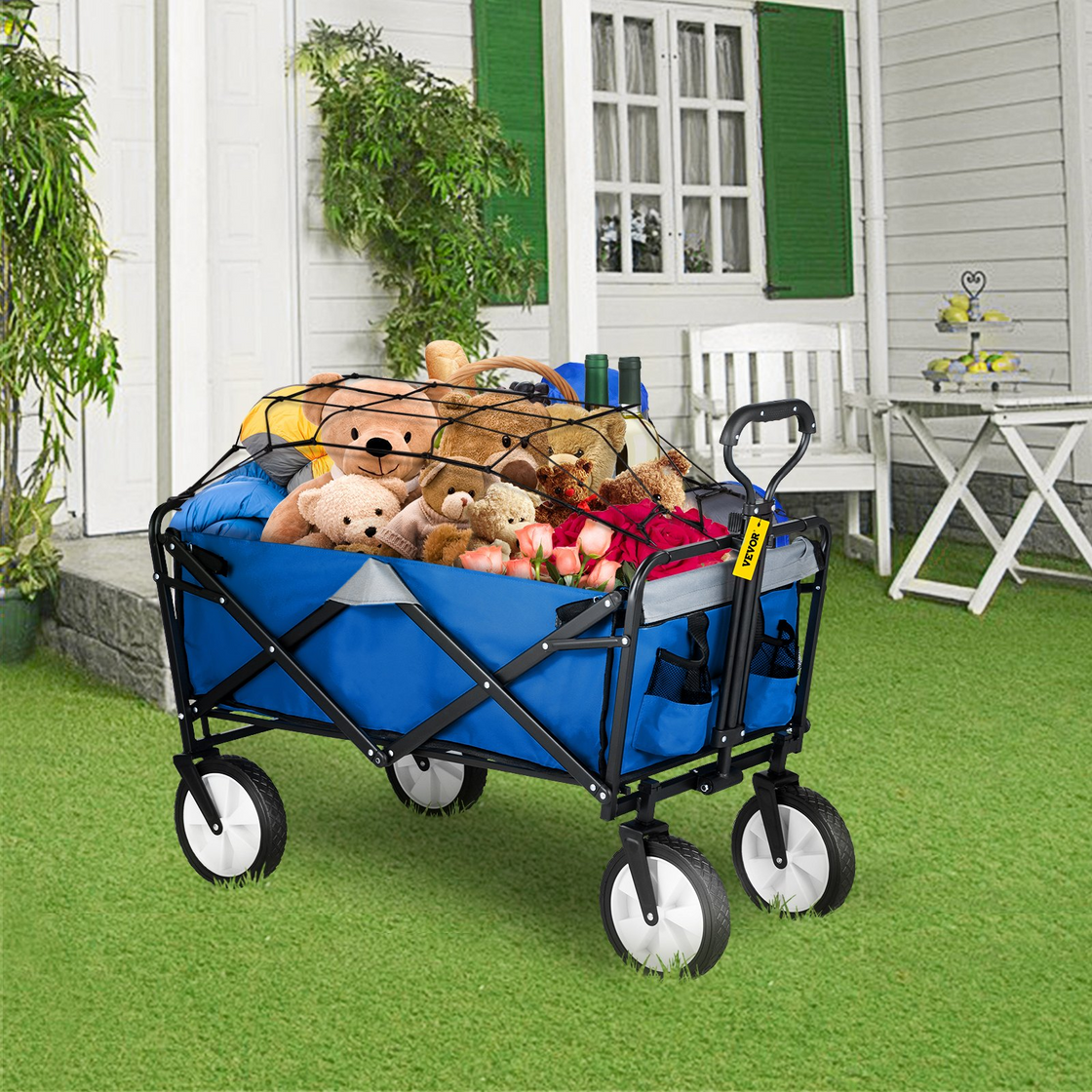 VEVOR Wagon Cart, Collapsible Folding Cart with 176lbs Load - Portable Foldable Wagons for Beach, Camping, and Grocery