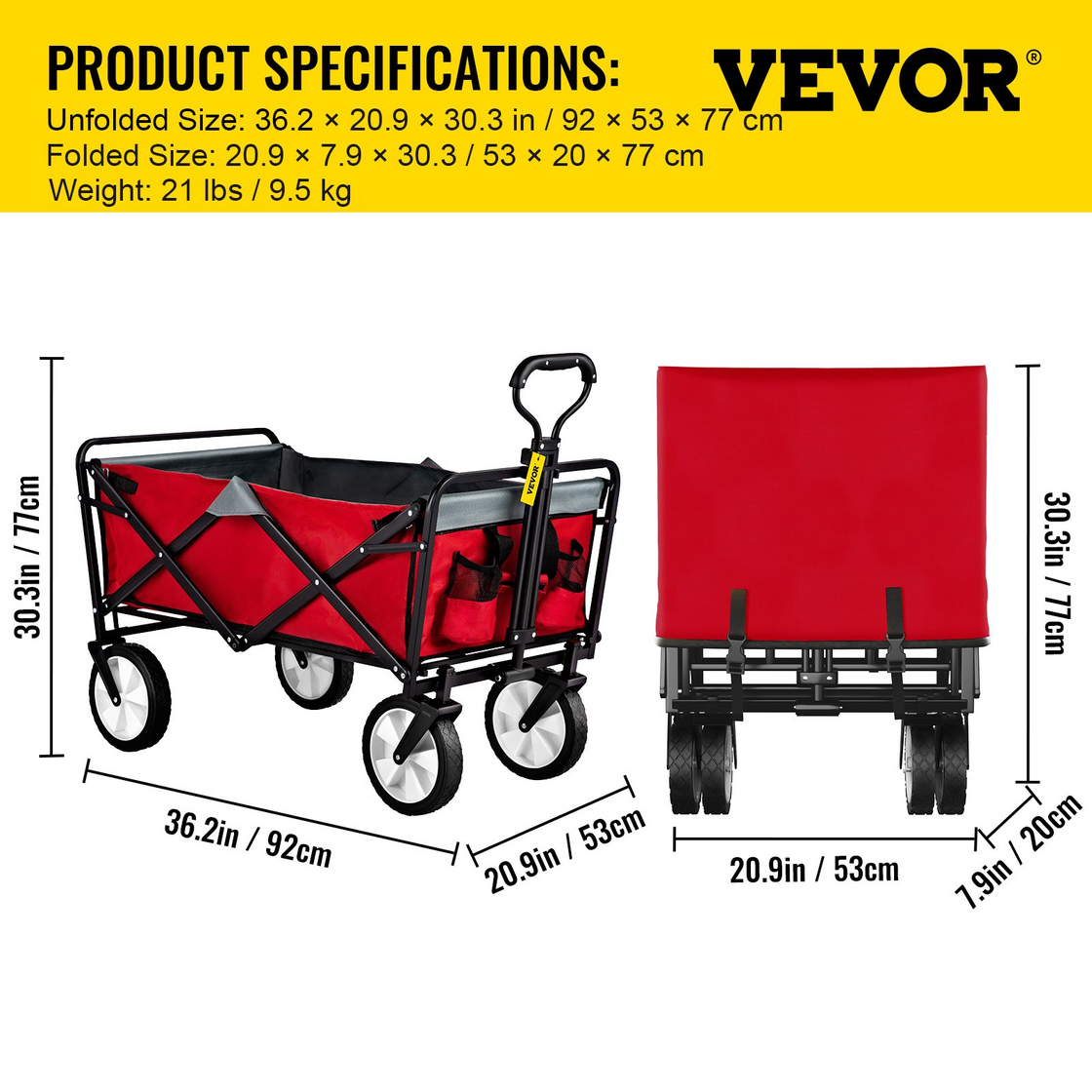 VEVOR Wagon Cart - Collapsible Folding Cart with 176lbs Load