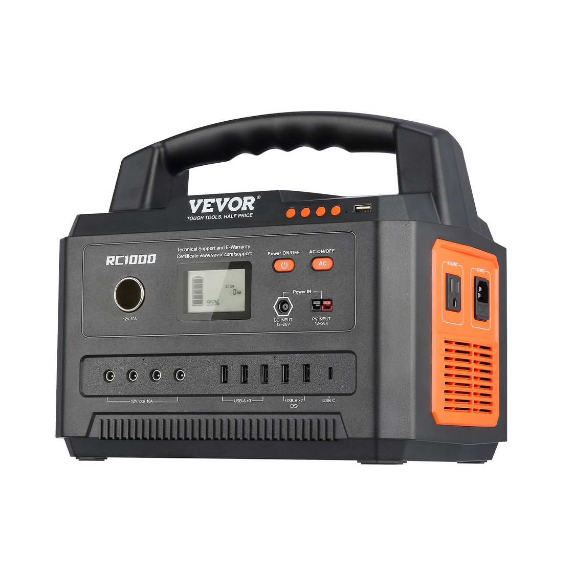 VEVOR Portable Power Station Solar Generator 999Wh 1000W with 12 Charging Ports