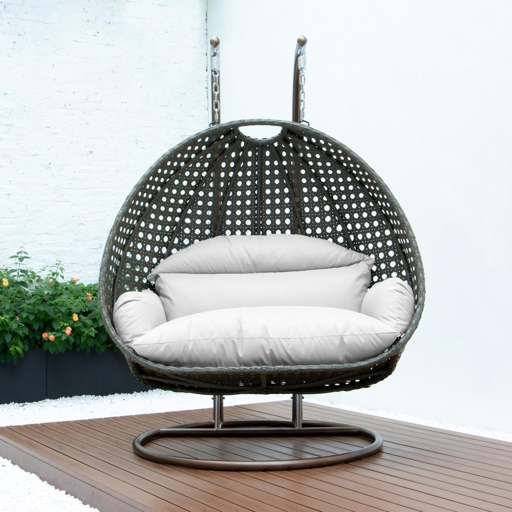 Beige Wicker Hanging 2-Person Egg Swing Chair - Comfortable, Durable, and Stylish