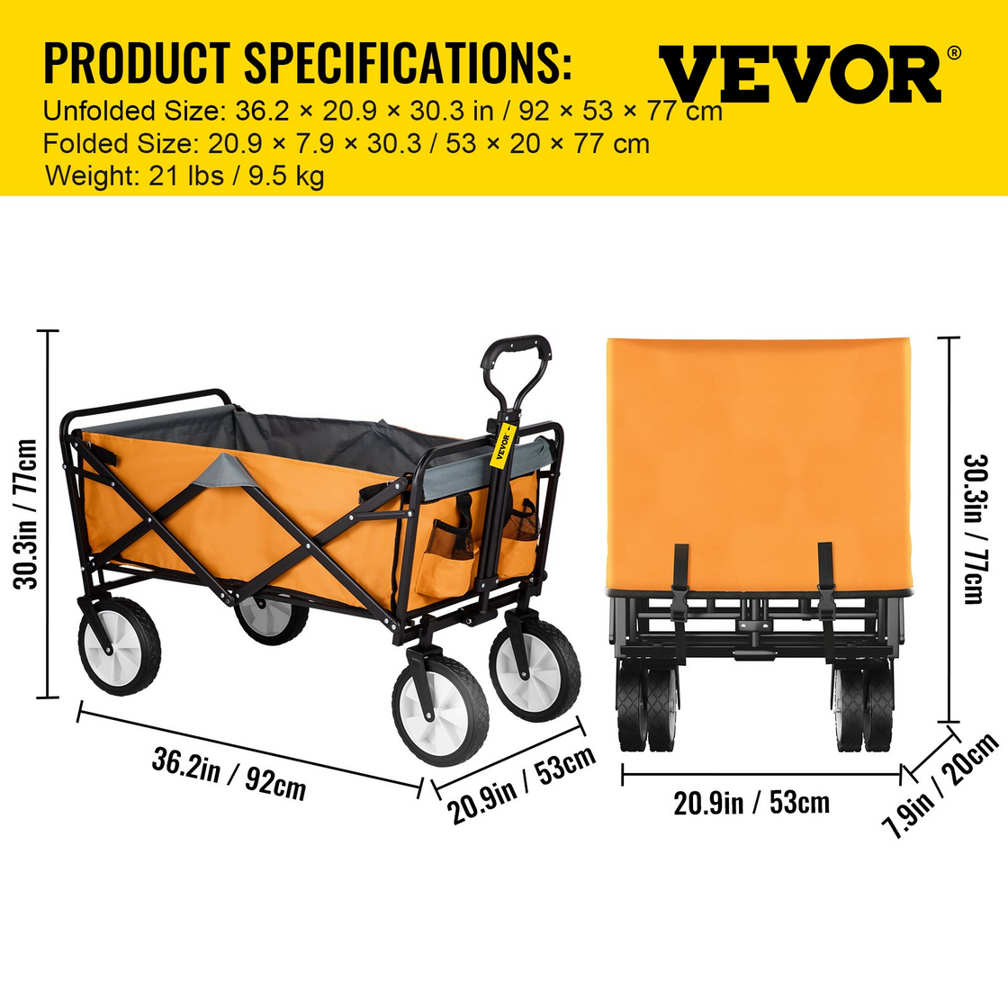 VEVOR Wagon Cart - Collapsible Folding Garden Cart with 176lbs Load