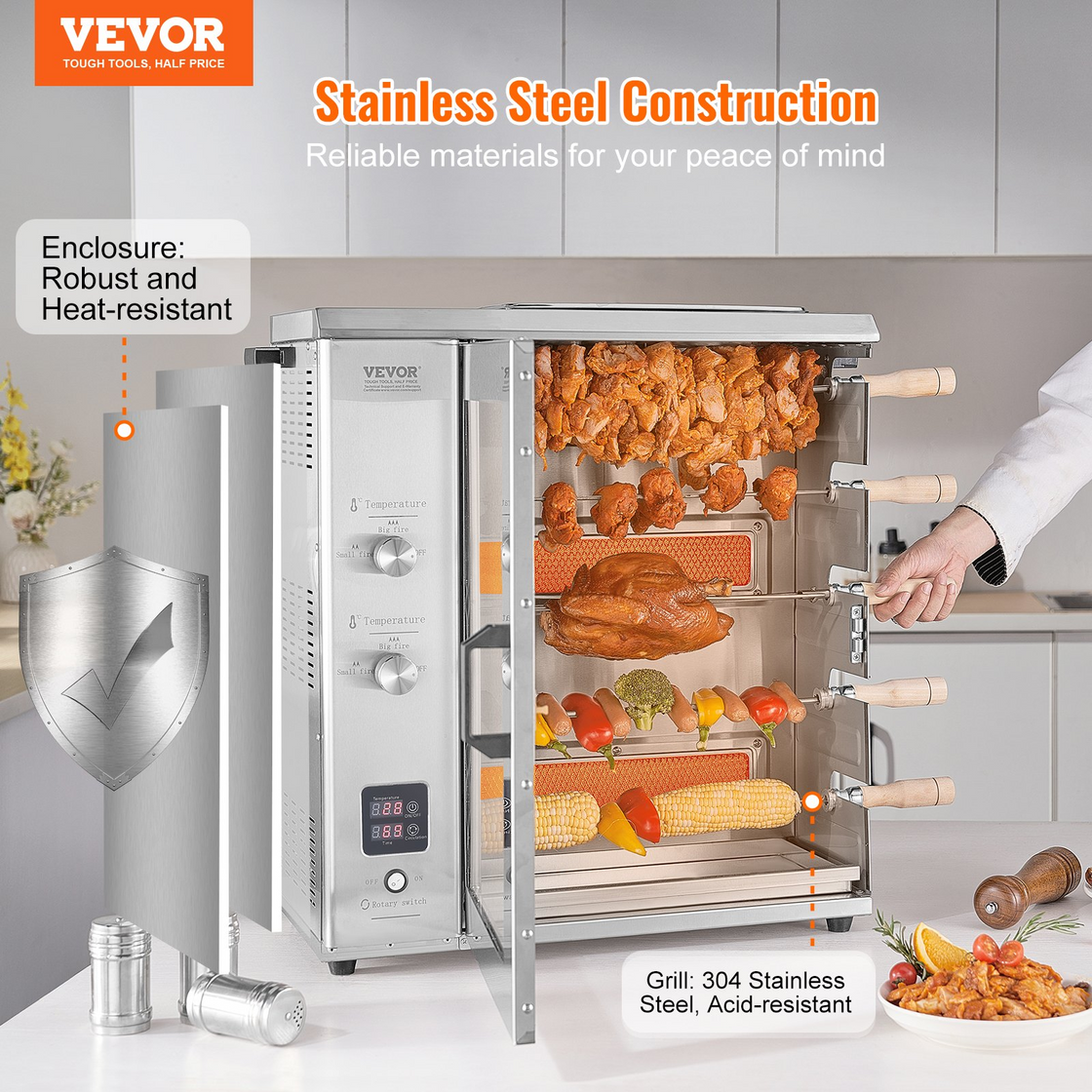 VEVOR Shawarma Grill Machine - High Capacity, Easy to Clean, Gas Vertical Broiler Gyro Rotisserie Oven Doner Kebab Machine for Home Restaurant Kitchen