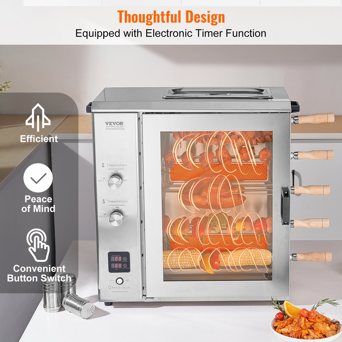 VEVOR Shawarma Grill Machine - High Capacity, Easy to Clean, Gas Vertical Broiler Gyro Rotisserie Oven Doner Kebab Machine for Home Restaurant Kitchen