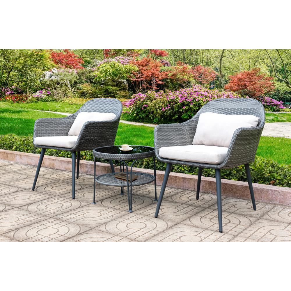 3-Piece Outdoor Chat Set in Grey - Perfect for Limited Space Patios