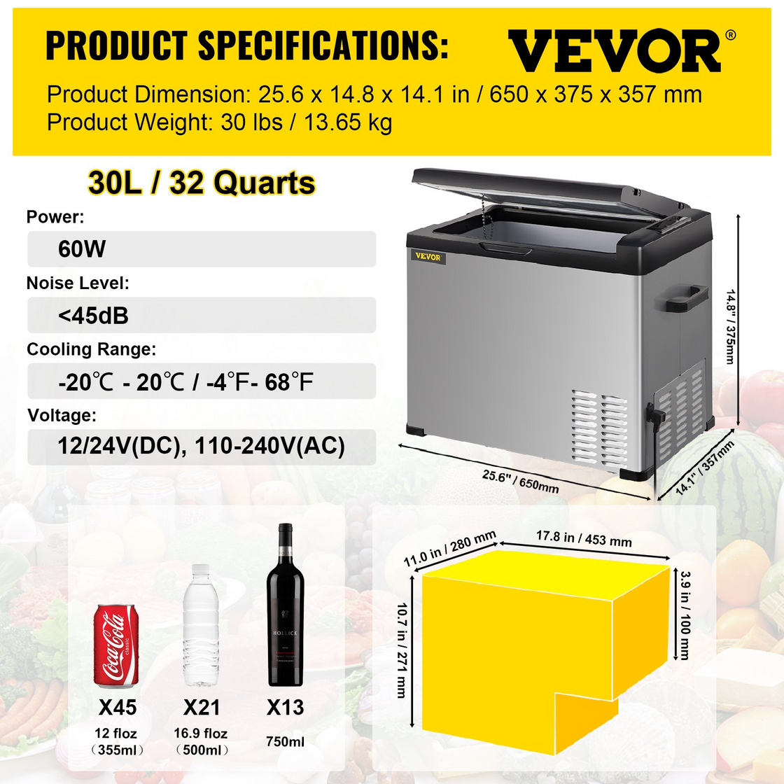 VEVOR 12 Volt Refrigerator, Portable Fridge Cooler (32 Quart)