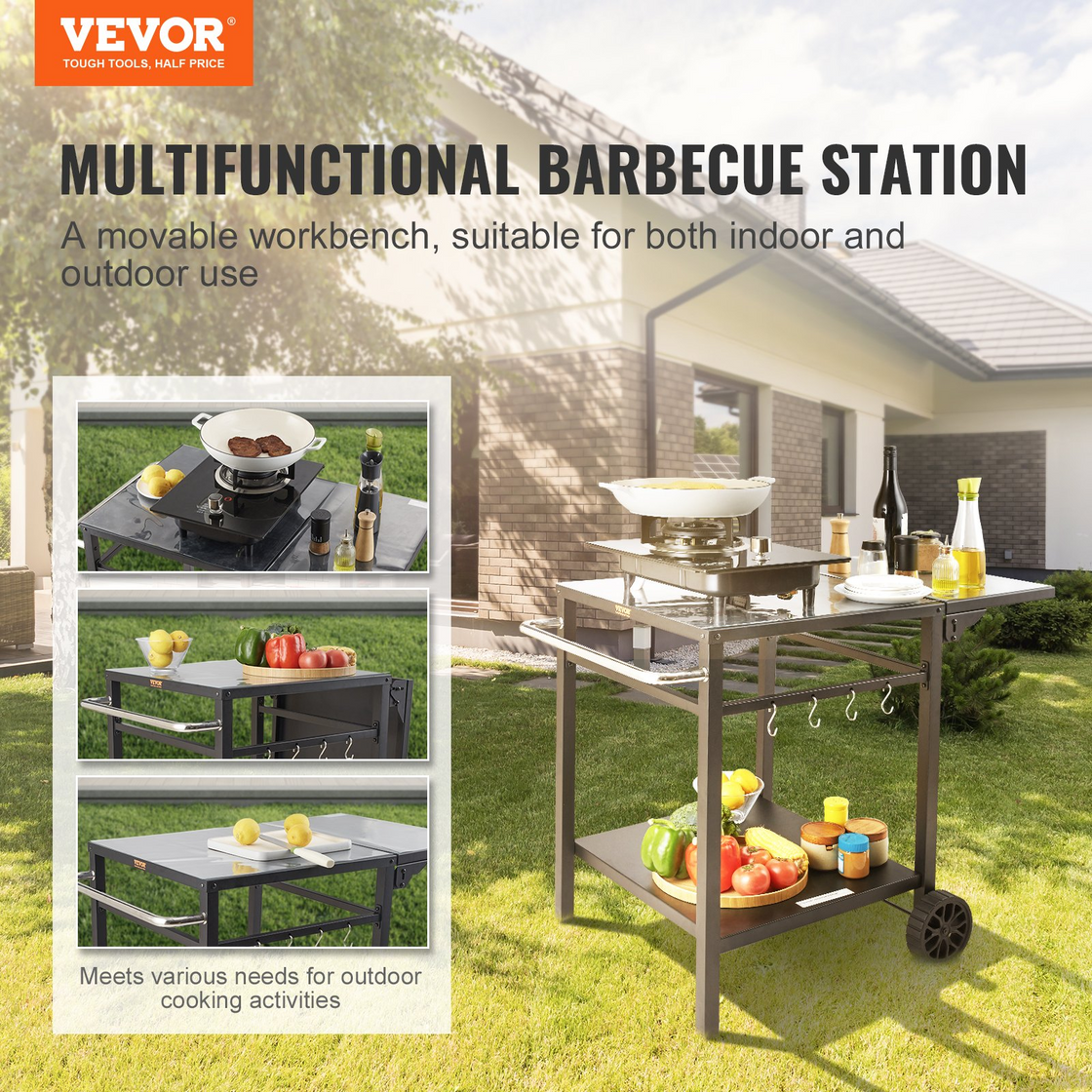 VEVOR Outdoor Grill Dining Cart with Double-Shelf | BBQ Movable Food Prep Table