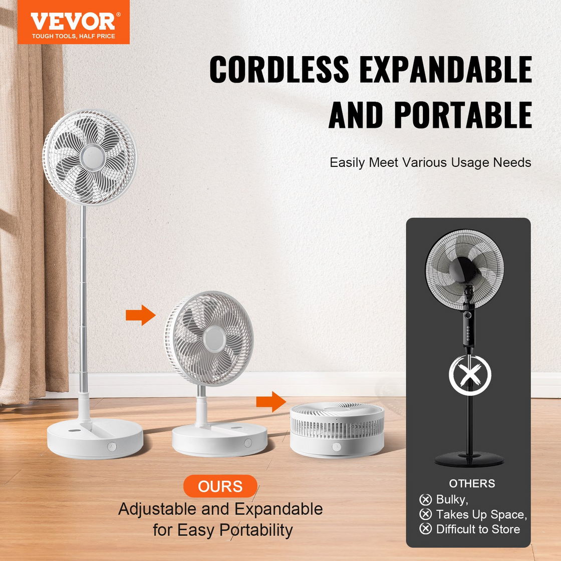 VEVOR Portable Fan Rechargeable 13 inch with LED Lantern