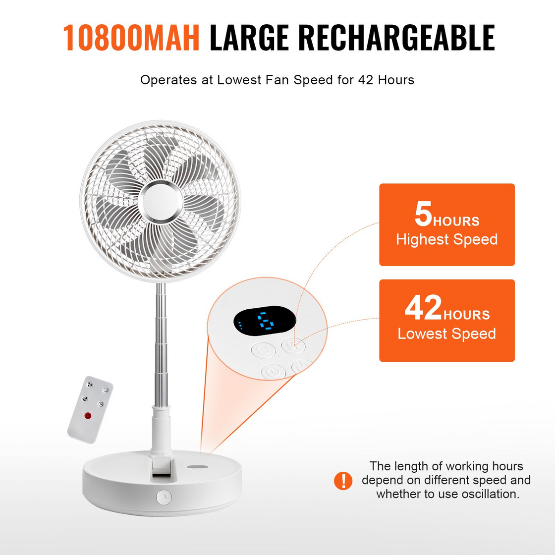 VEVOR Portable Fan Rechargeable 13 inch with LED Lantern