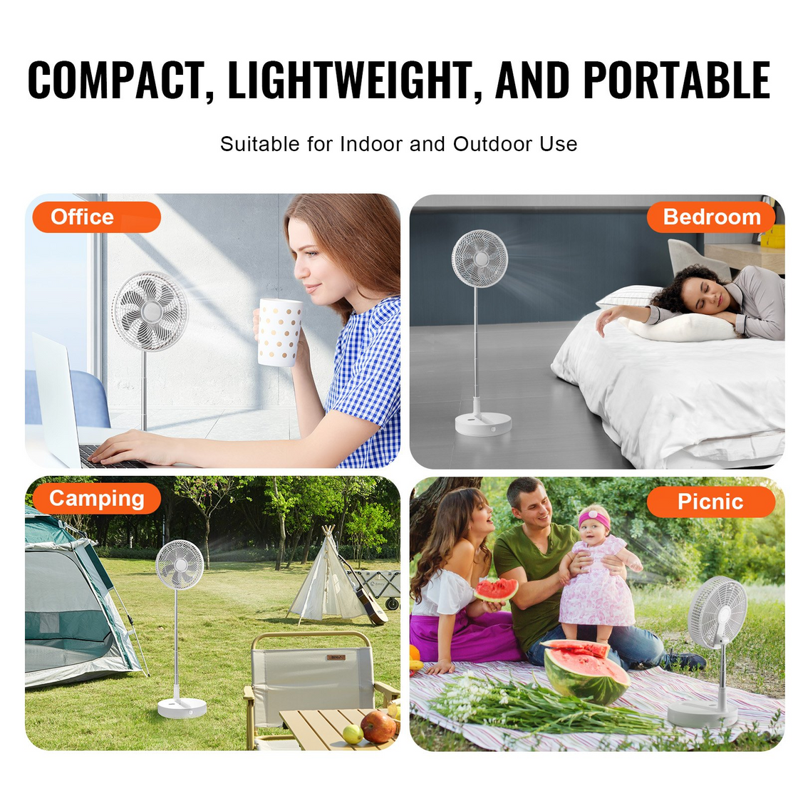 VEVOR Portable Fan Rechargeable 13 inch with LED Lantern