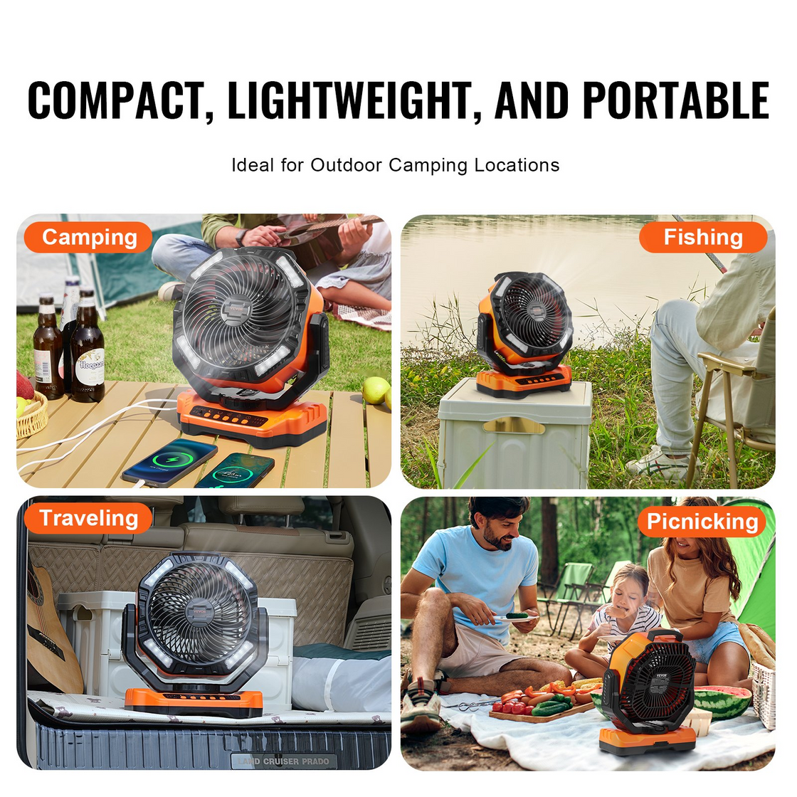 VEVOR Portable Fan Rechargeable 13 inch with LED Lantern