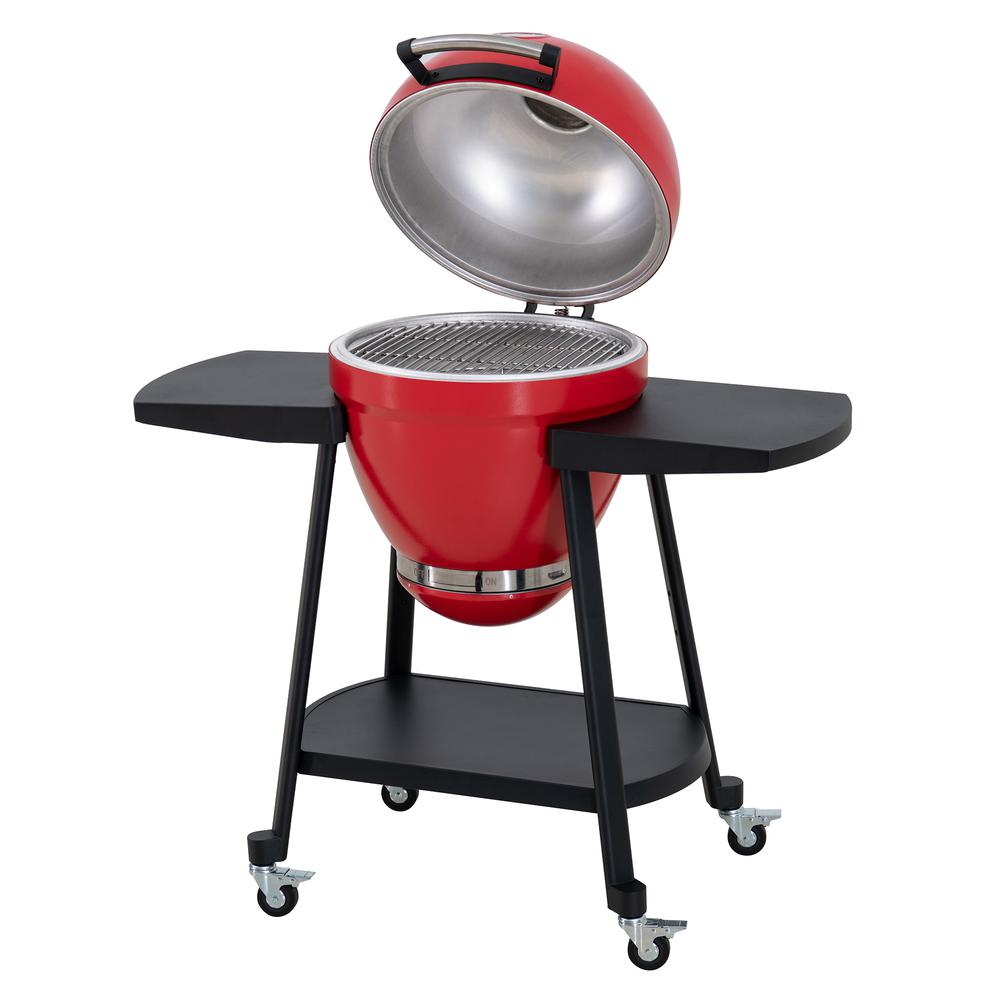 Sunjoy 20IN Egg-shaped Grill with Pizza Plate, Red - Kamado BBQ Grill and Smoker