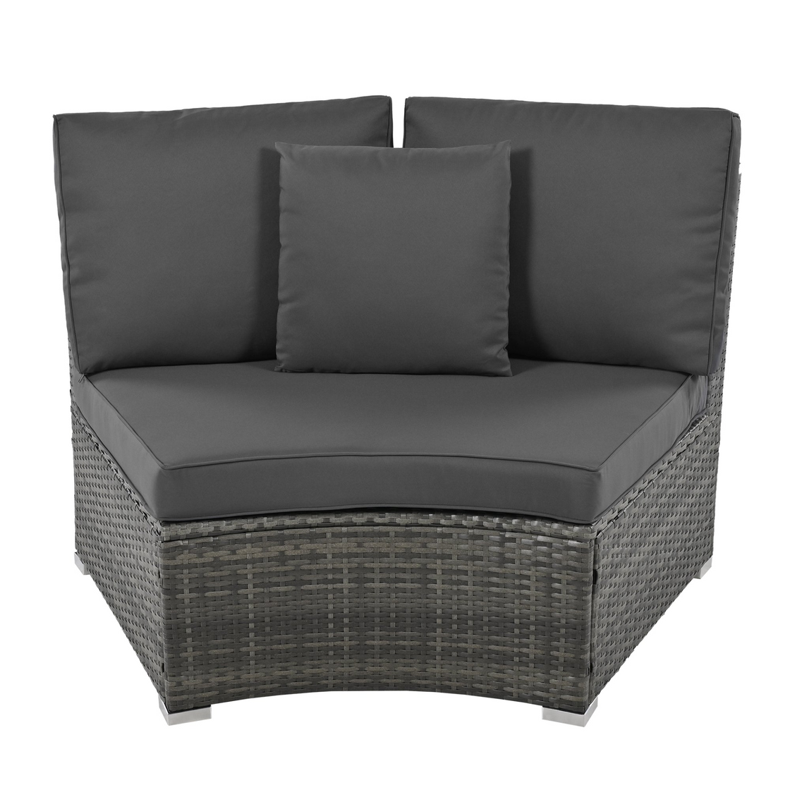 Luxury Circular Outdoor Sofa Set - 9-Piece Rattan Wicker Sectional Sofa Lounge Set with Coffee Table and 6 Pillows, Grey