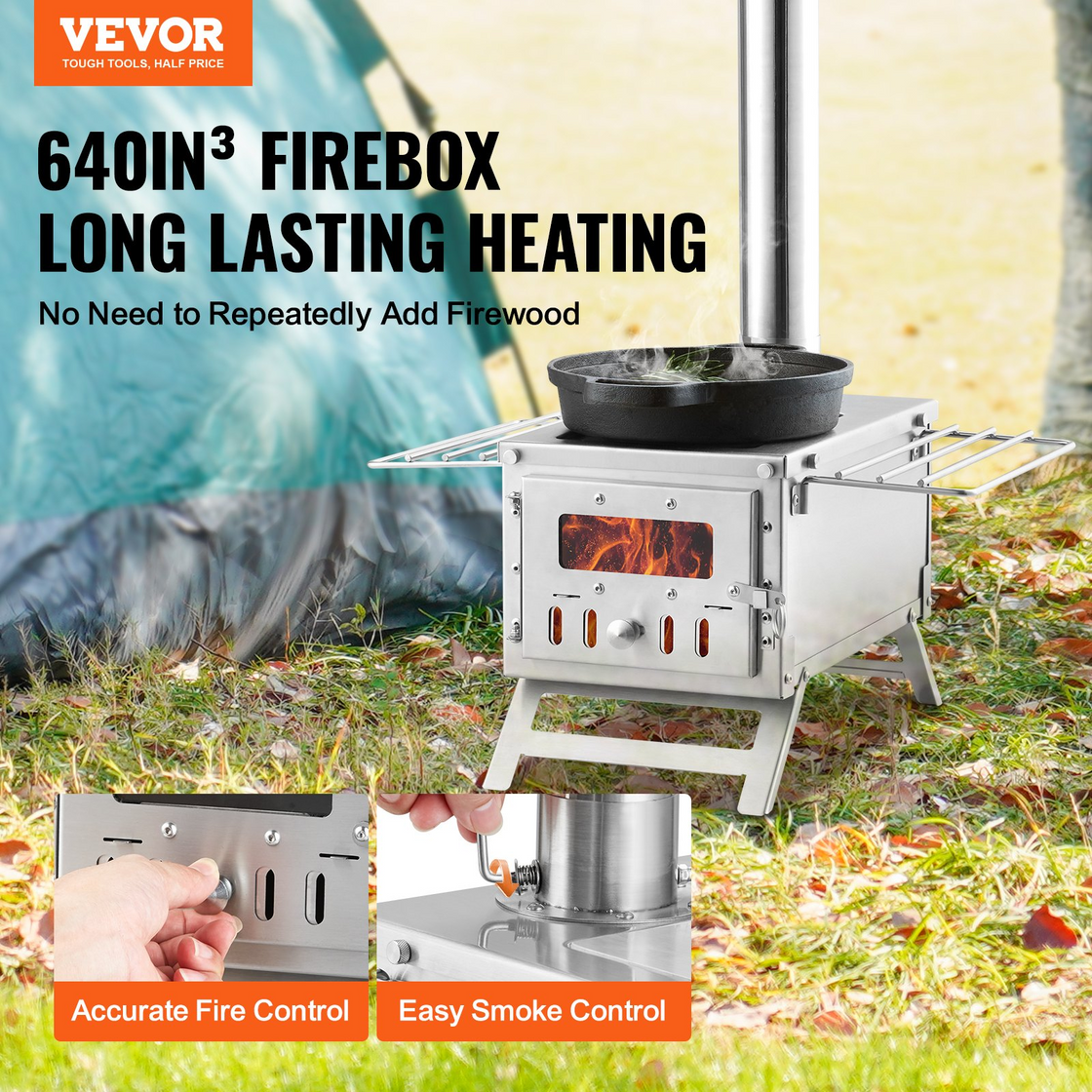 VEVOR Wood Stove, 80 inch, Stainless Steel Camping Tent Stove