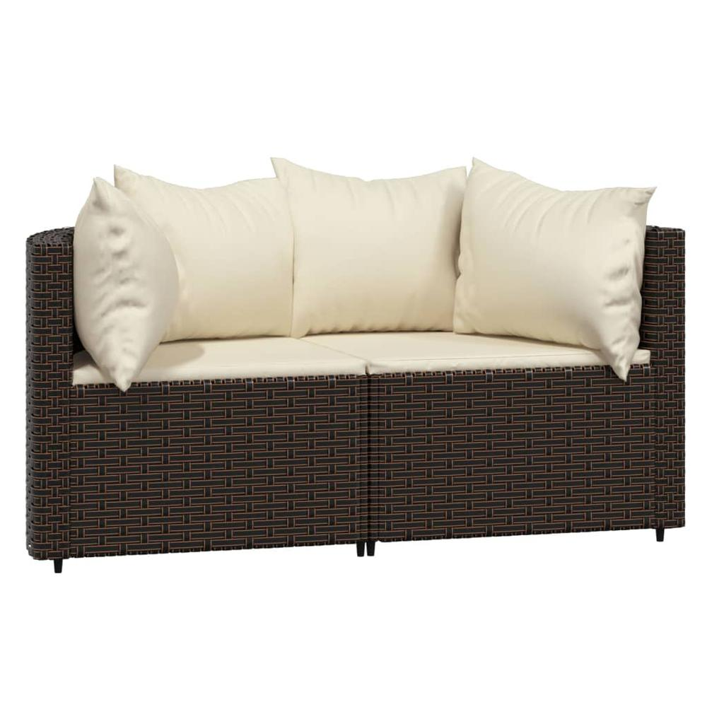 3 Piece Patio Lounge Set with Cushions Brown Poly Rattan