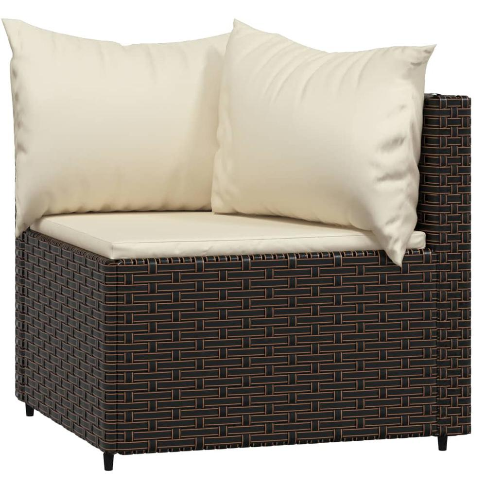 3 Piece Patio Lounge Set with Cushions Brown Poly Rattan