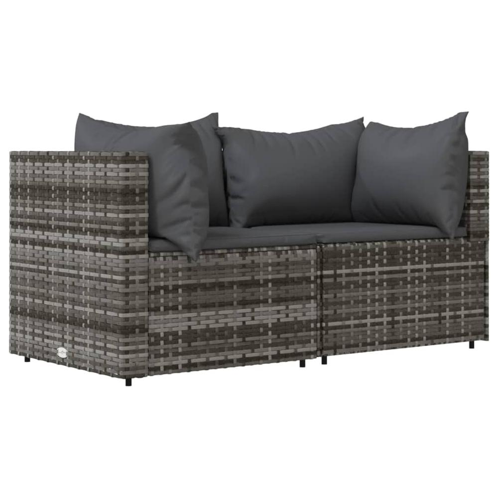 3 Piece Patio Lounge Set with Cushions - Grey Poly Rattan | Outdoor Furniture