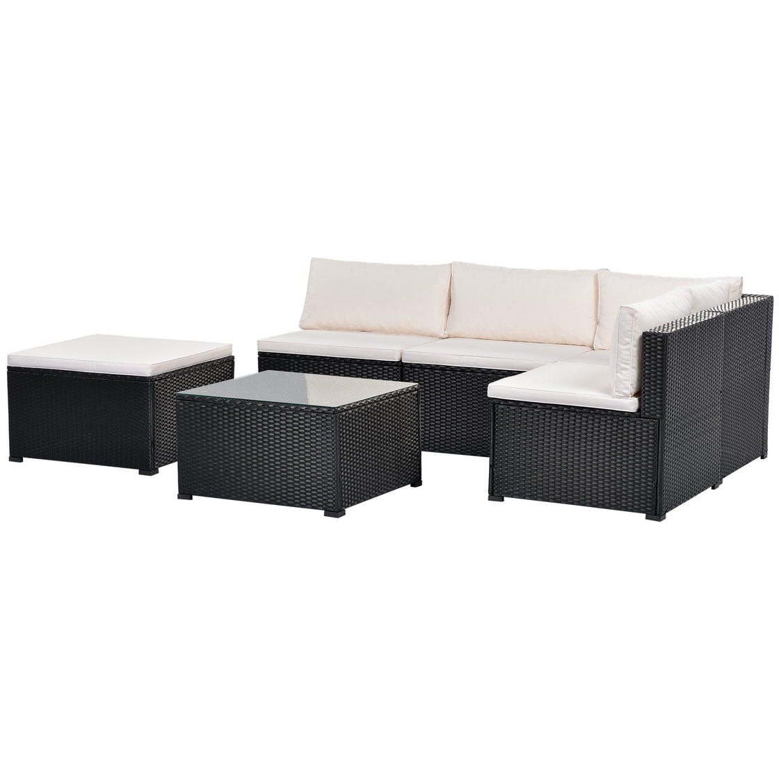 6-Piece Outdoor Furniture Set with PE Rattan Wicker, Patio Garden Sectional Sofa Chair