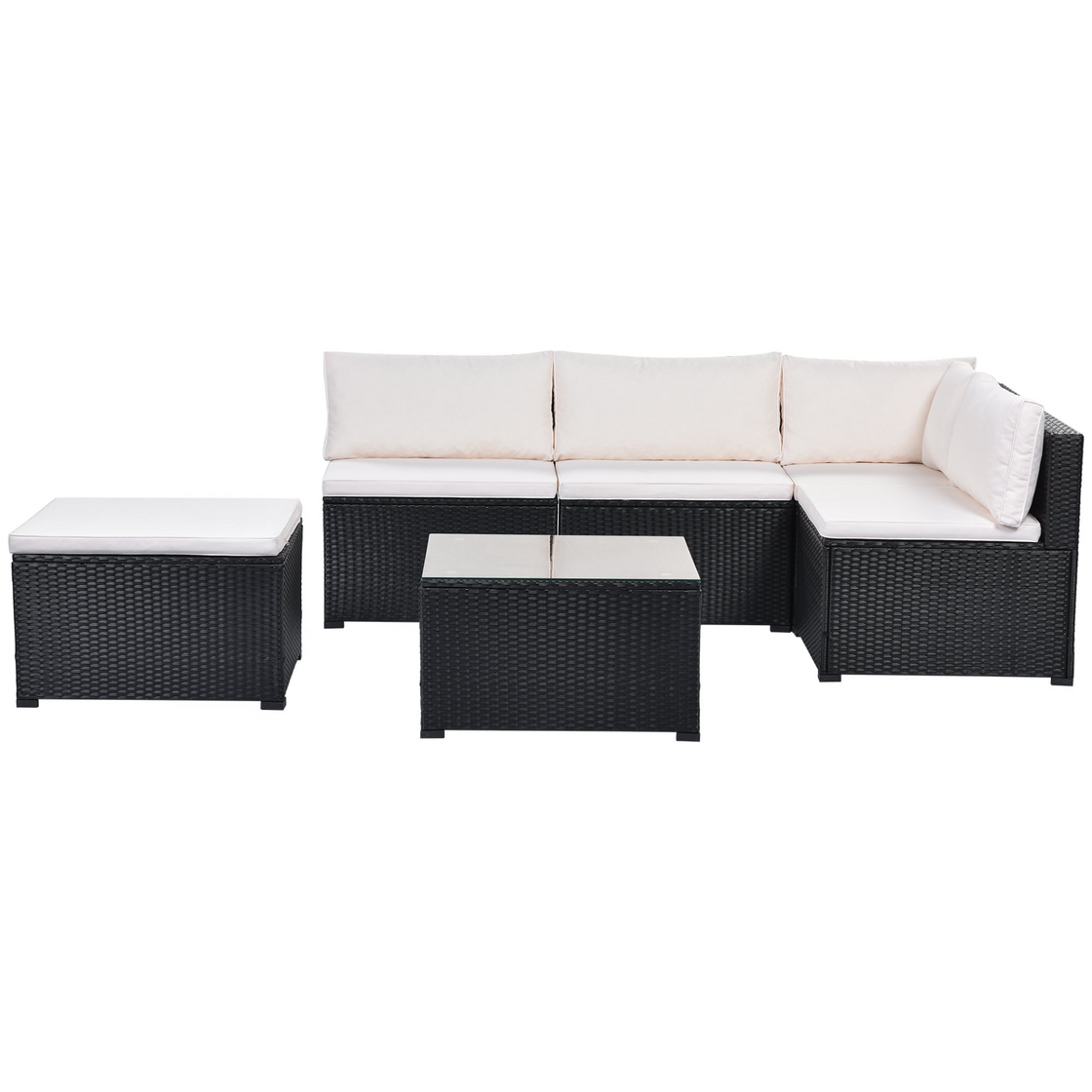 6-Piece Outdoor Furniture Set with PE Rattan Wicker, Patio Garden Sectional Sofa Chair