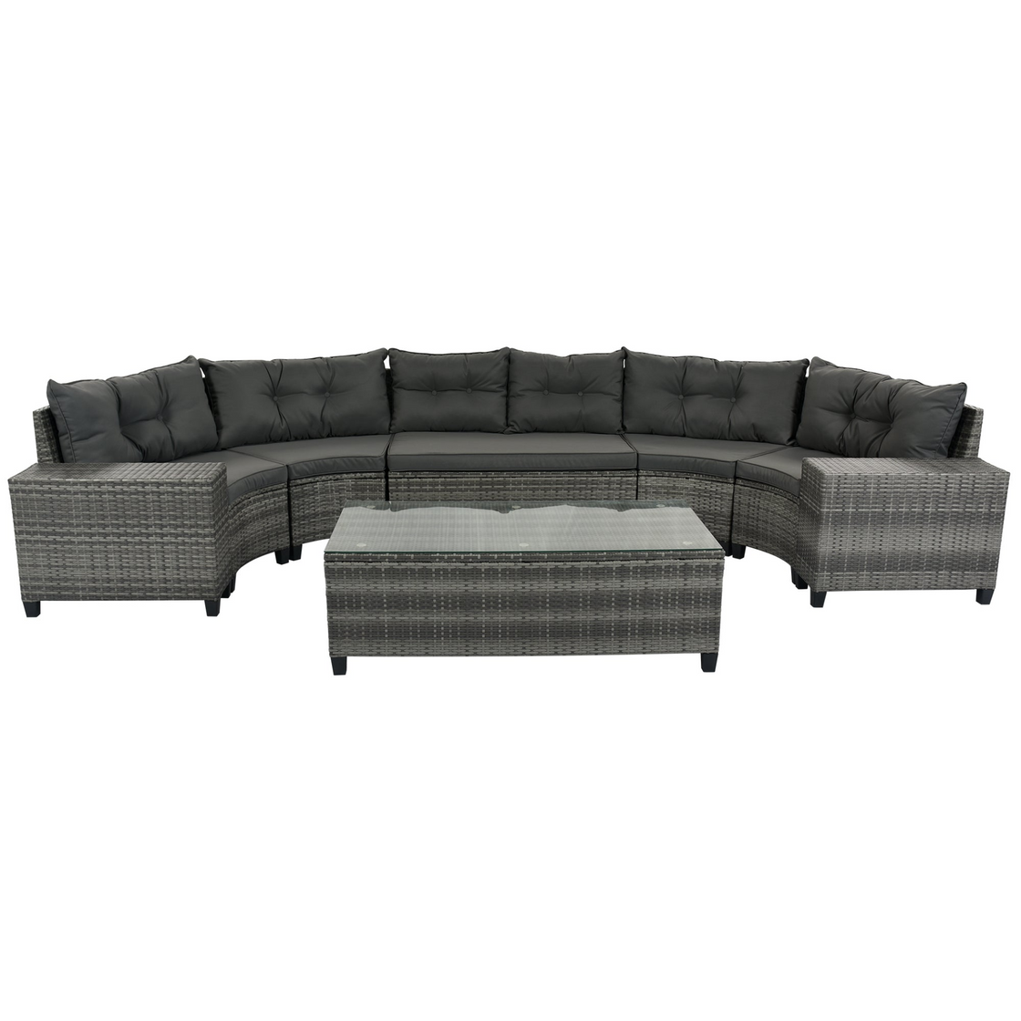 8-Pieces Outdoor Wicker Round Sofa Set, Half-Moon Sectional Sets - Gray