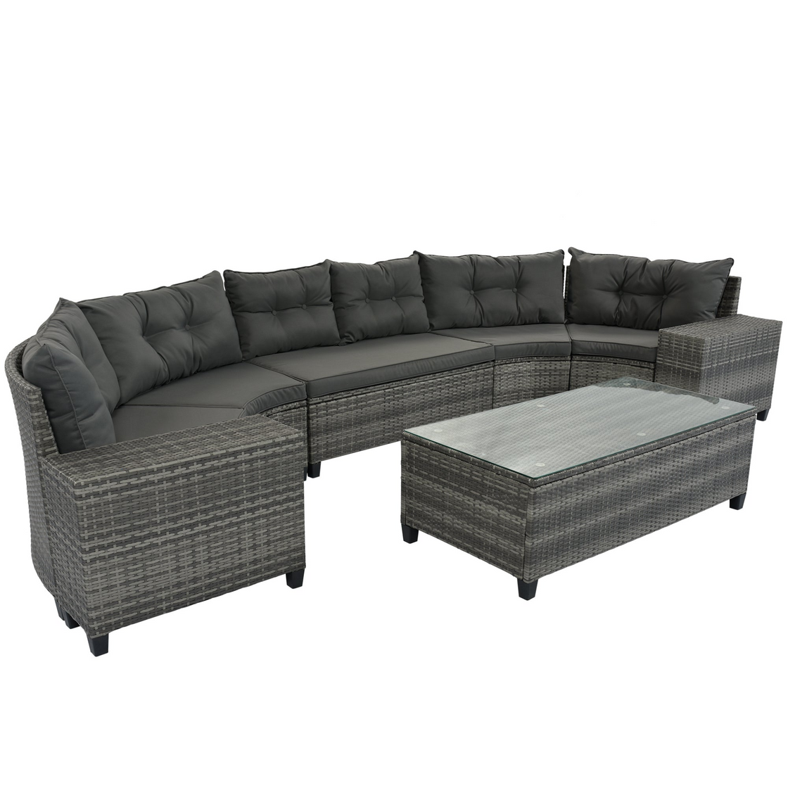 8-Pieces Outdoor Wicker Round Sofa Set, Half-Moon Sectional Sets - Gray