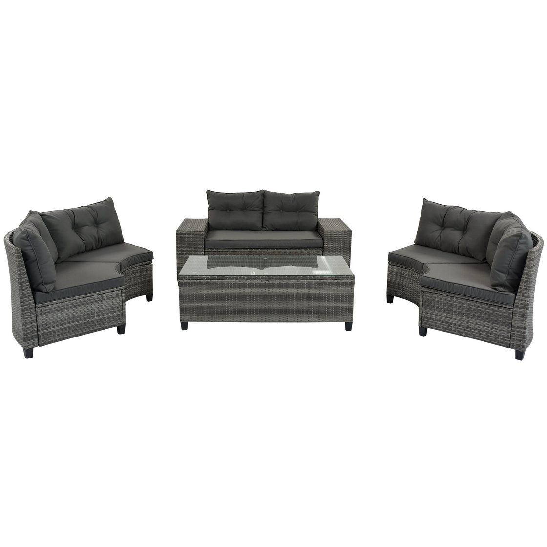 8-Pieces Outdoor Wicker Round Sofa Set, Half-Moon Sectional Sets - Gray