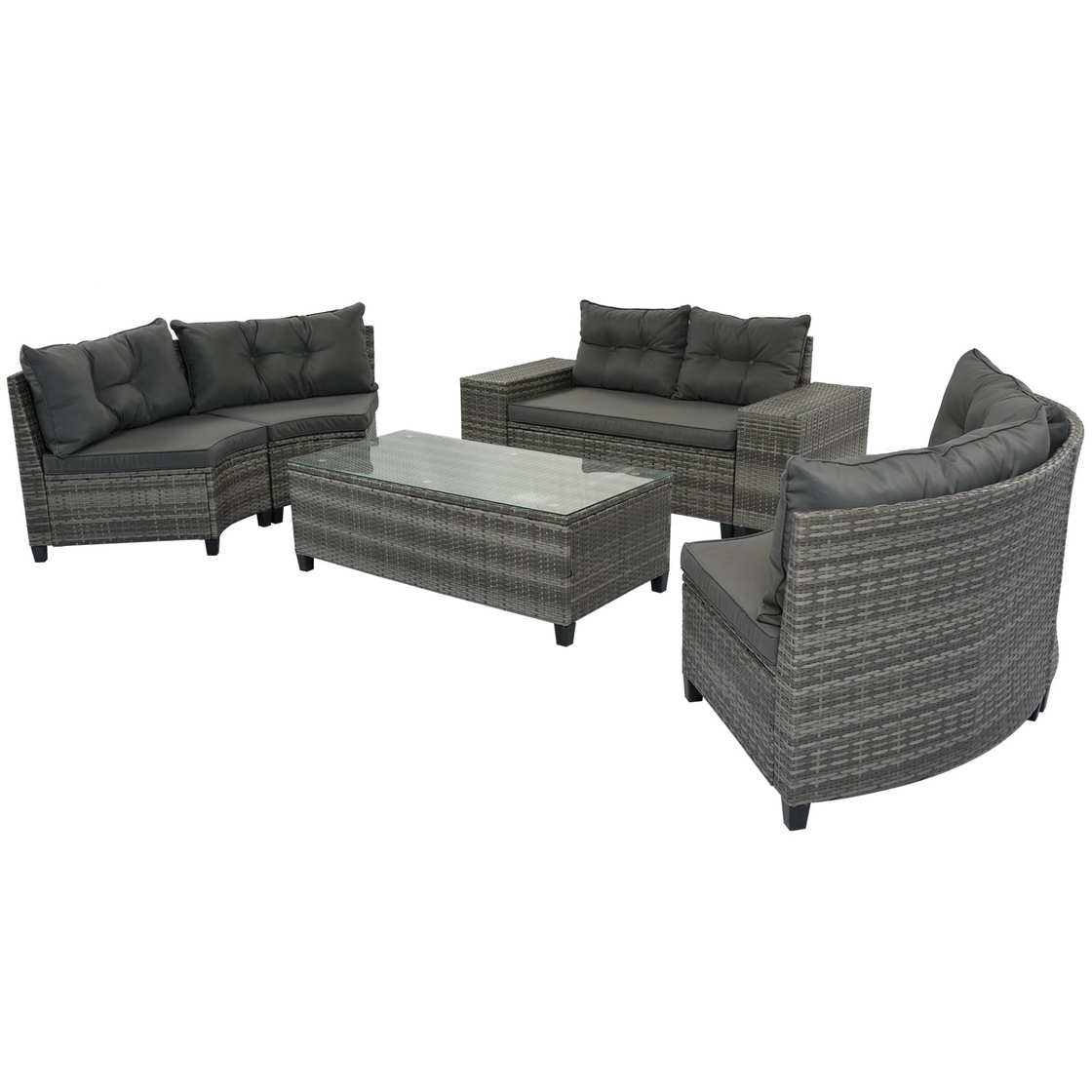 8-Pieces Outdoor Wicker Round Sofa Set, Half-Moon Sectional Sets - Gray