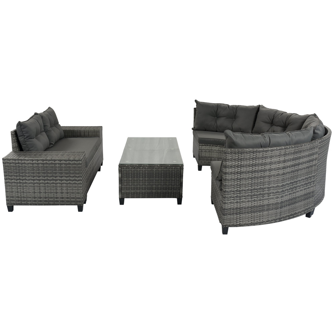 8-Pieces Outdoor Wicker Round Sofa Set, Half-Moon Sectional Sets - Gray