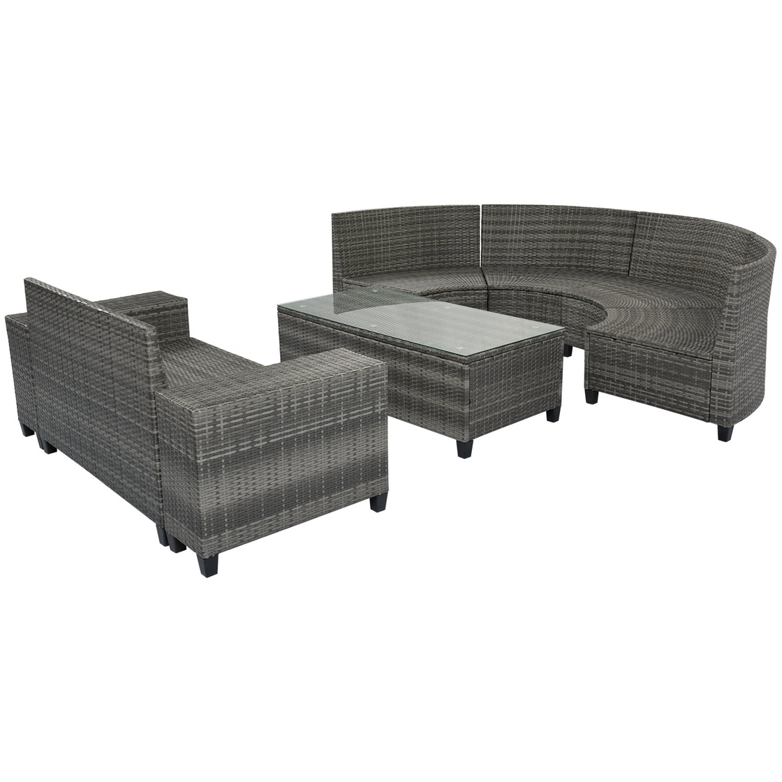 8-Pieces Outdoor Wicker Round Sofa Set, Half-Moon Sectional Sets - Gray