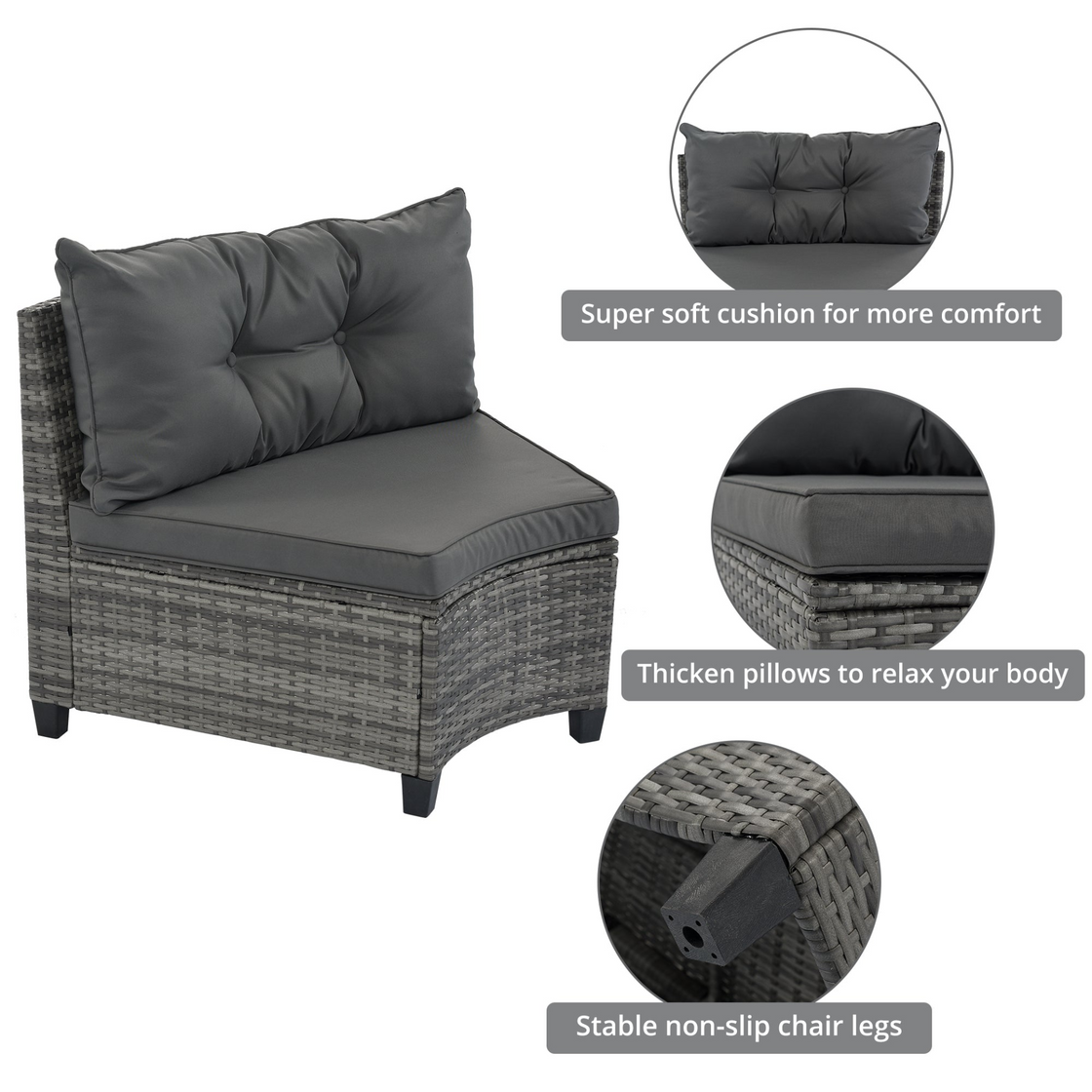 8-Pieces Outdoor Wicker Round Sofa Set, Half-Moon Sectional Sets - Gray