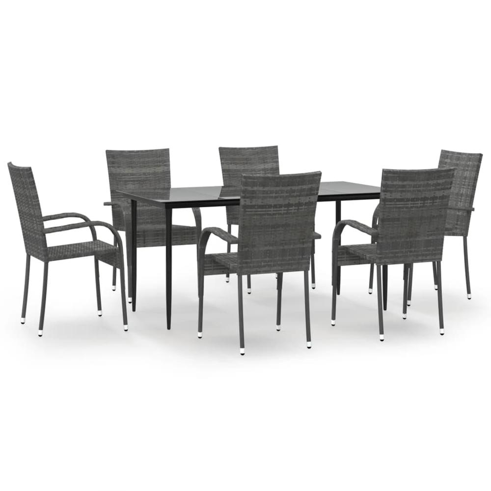 7 Piece Patio Dining Set Gray Poly Rattan