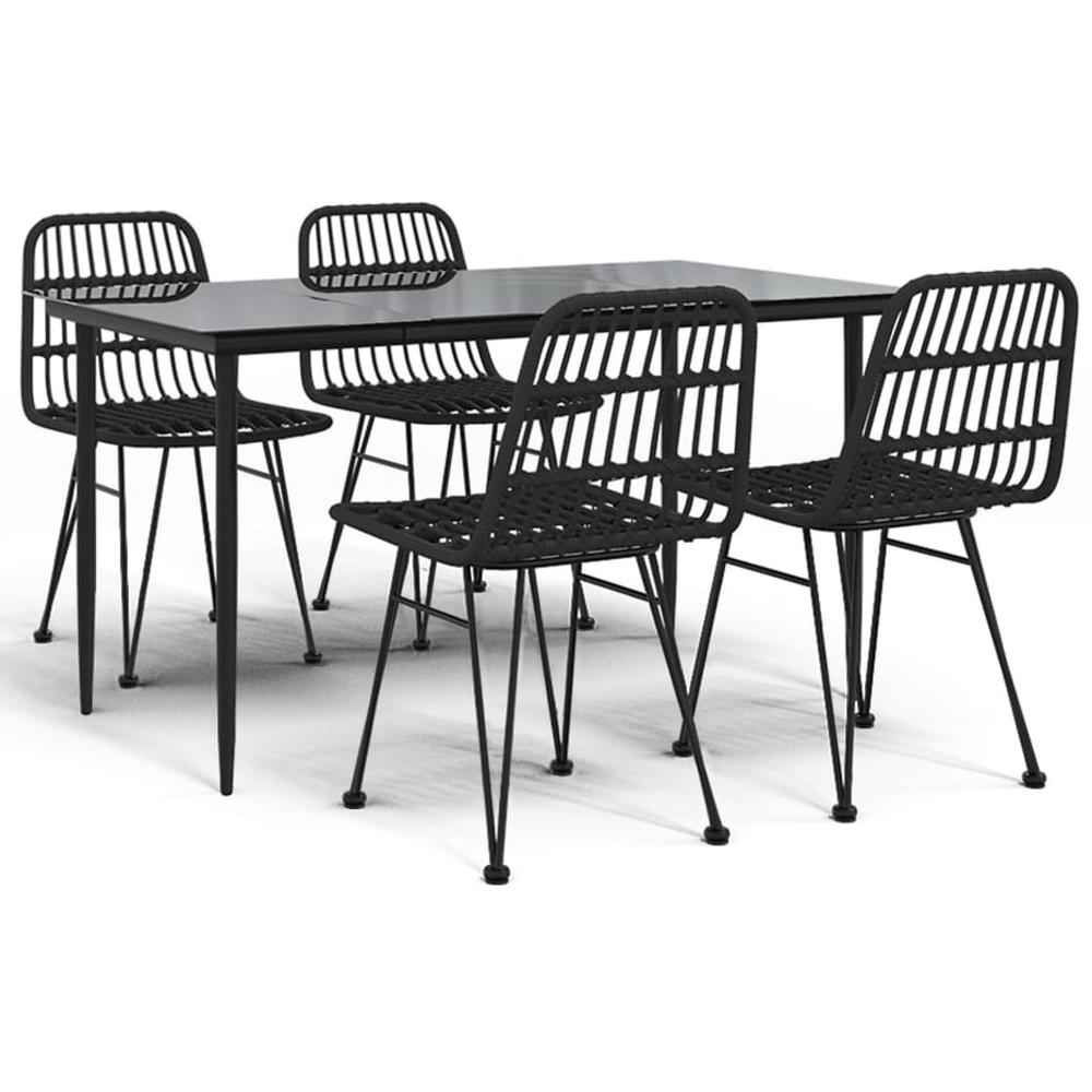 5 Piece Patio Dining Set Black Poly Rattan