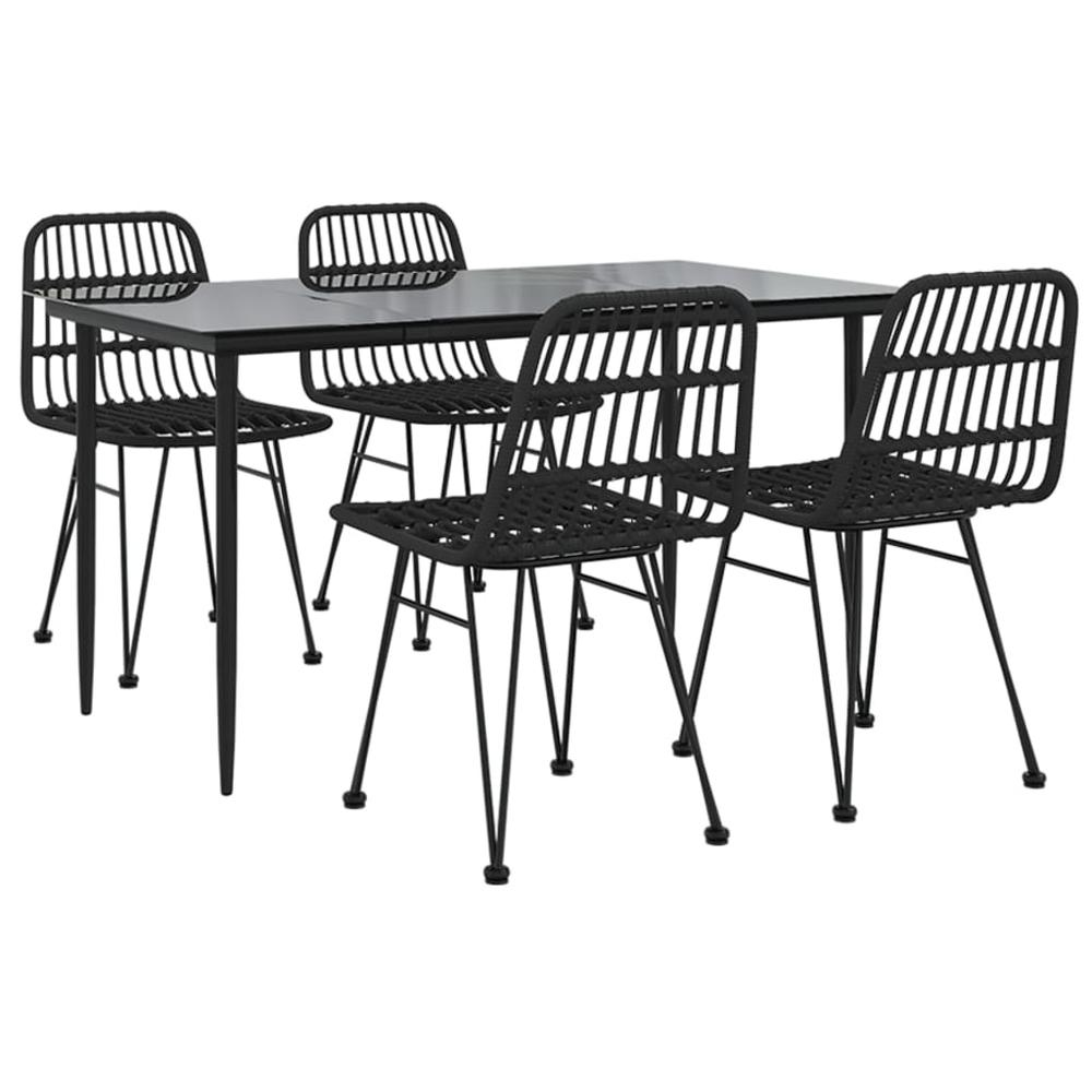 5 Piece Patio Dining Set Black Poly Rattan