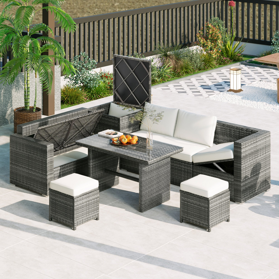 Outdoor 6-Piece All Weather PE Rattan Sofa Set, Garden Patio Wicker Sectional Furniture Set