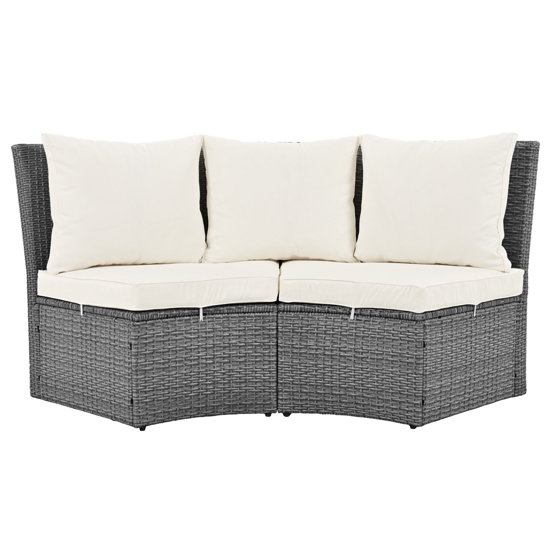 Patio 5-Piece Round Rattan Sectional Sofa Set All-Weather PE Wicker Sunbed Daybed with Round Liftable Table and Washable Cushions for Outdoor Backyard Poolside, Beige