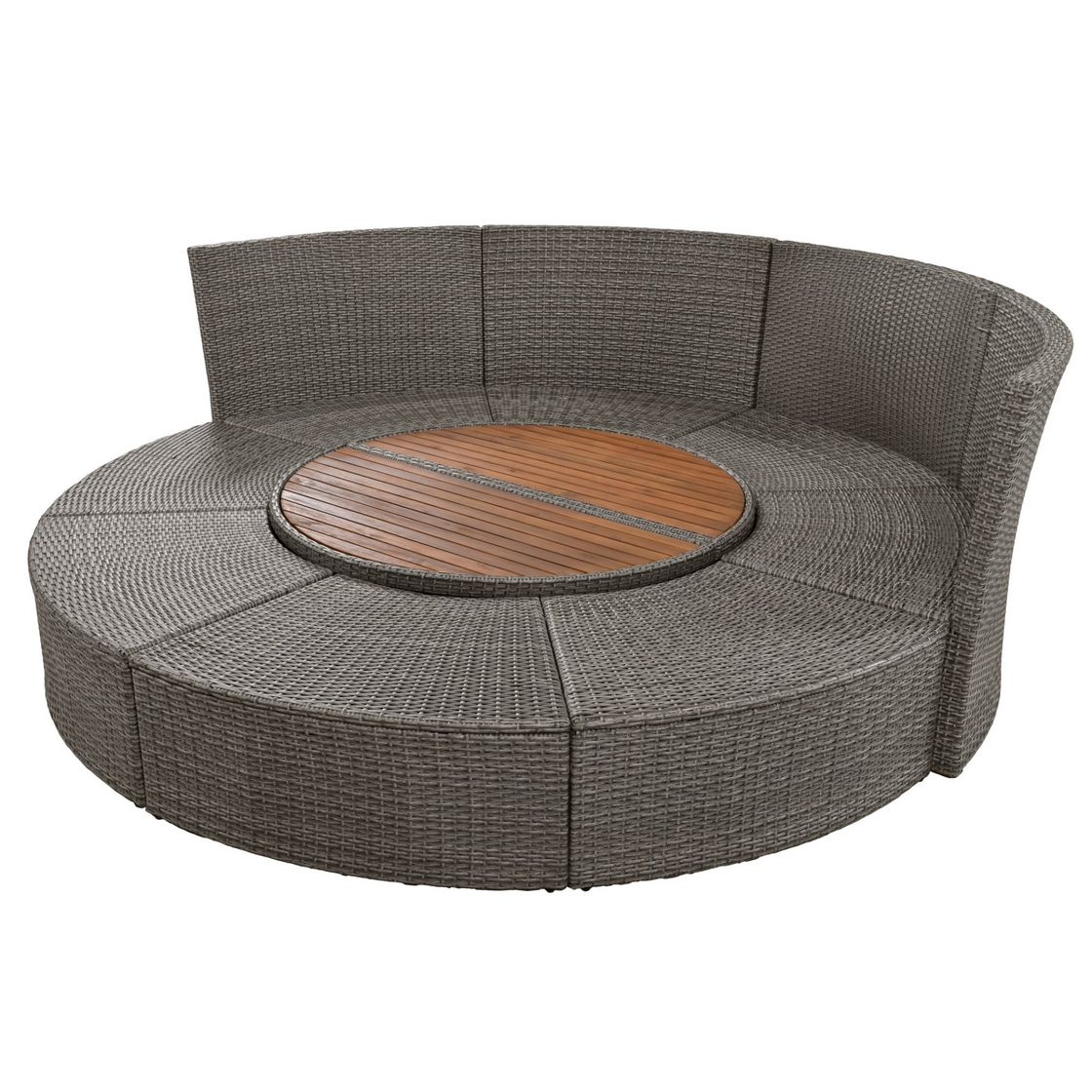 Patio 5-Piece Round Rattan Sectional Sofa Set All-Weather PE Wicker Sunbed Daybed with Round Liftable Table and Washable Cushions for Outdoor Backyard Poolside, Gray