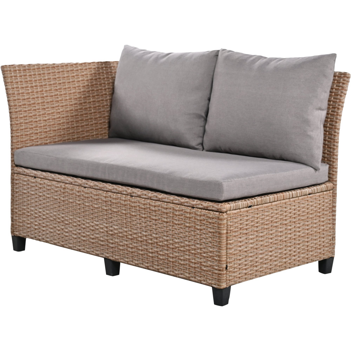 5-Piece Outdoor Patio Rattan Sofa Set, Sectional PE Wicker L-Shaped Garden Furniture Set with 2 Extendable Side Tables, Dining Table and Washable Covers, Brown