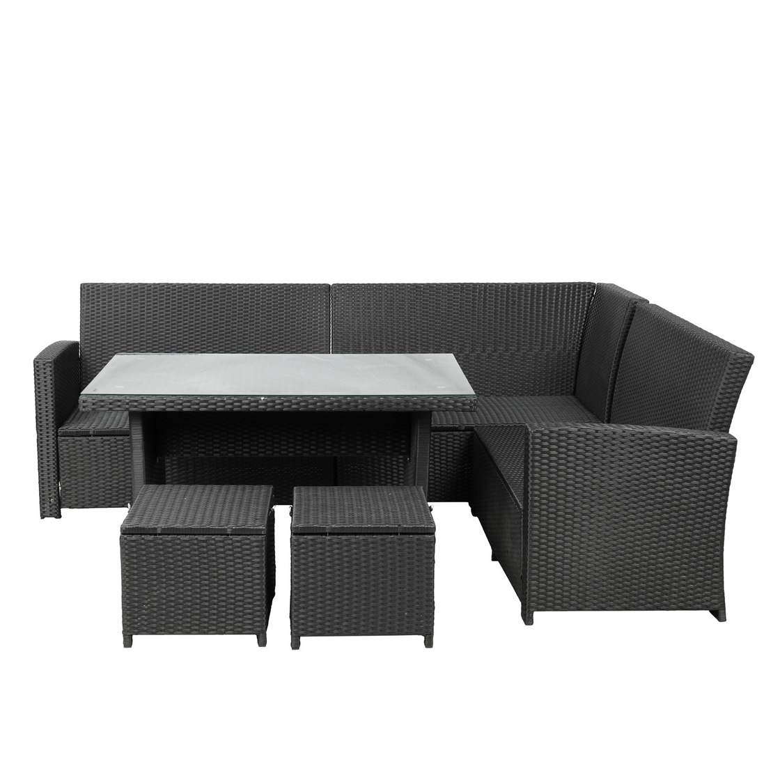 6-Piece Patio Furniture Set Outdoor Sectional Sofa with Glass Table, Ottomans for Pool, Backyard, Lawn (Black) - Stylish and Durable
