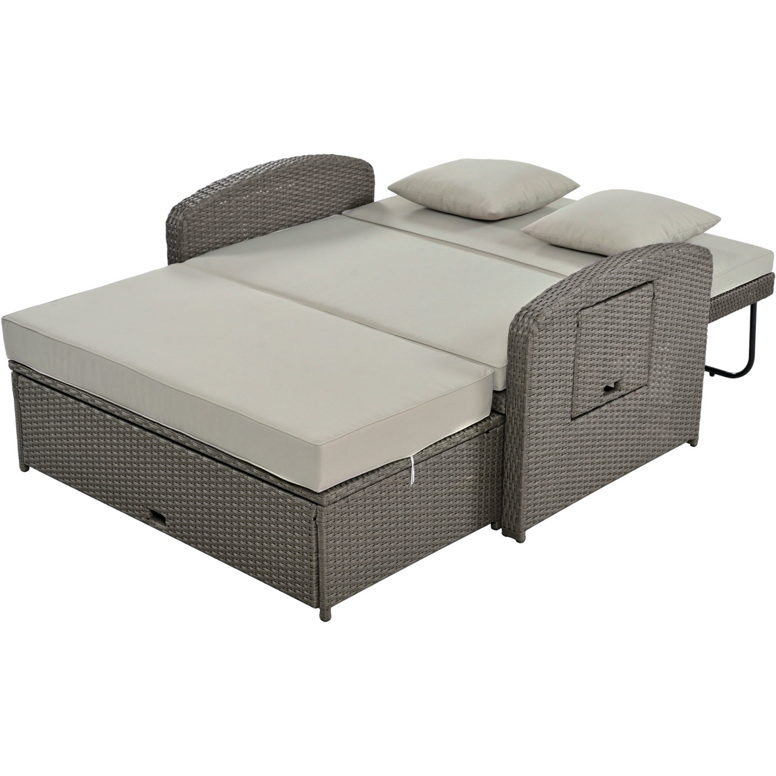 PE Wicker Rattan Double Chaise Lounge, 2-Person Reclining Daybed with Adjustable Back and Cushions, Free Furniture Protection Cover,Gray